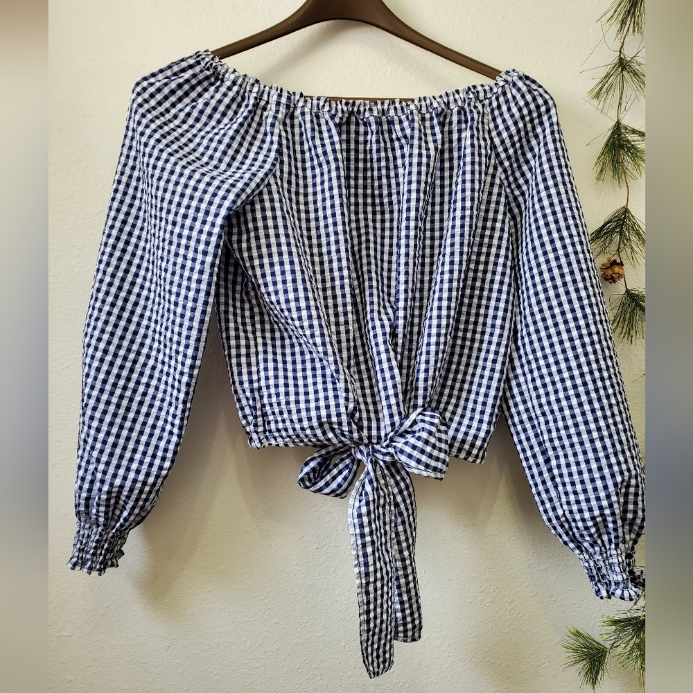 Sanctuary Claire Gingham Tie Front Top - Blue White Cottagecore Boho NWOT - Picture 1 of 11